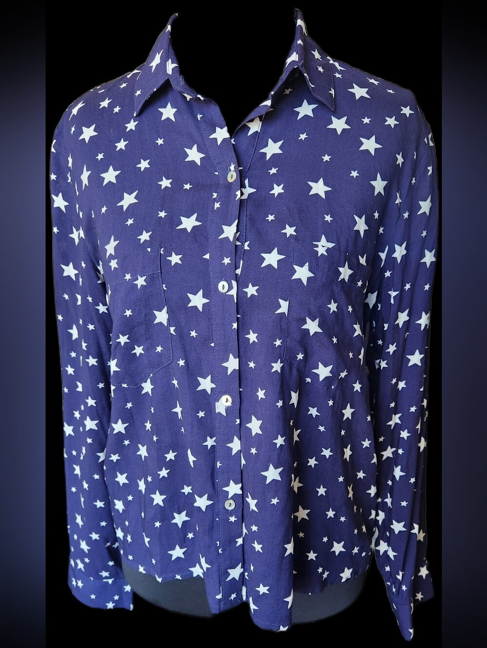 Zara Star Navy Blue Star Button Down Size XS Patriotic